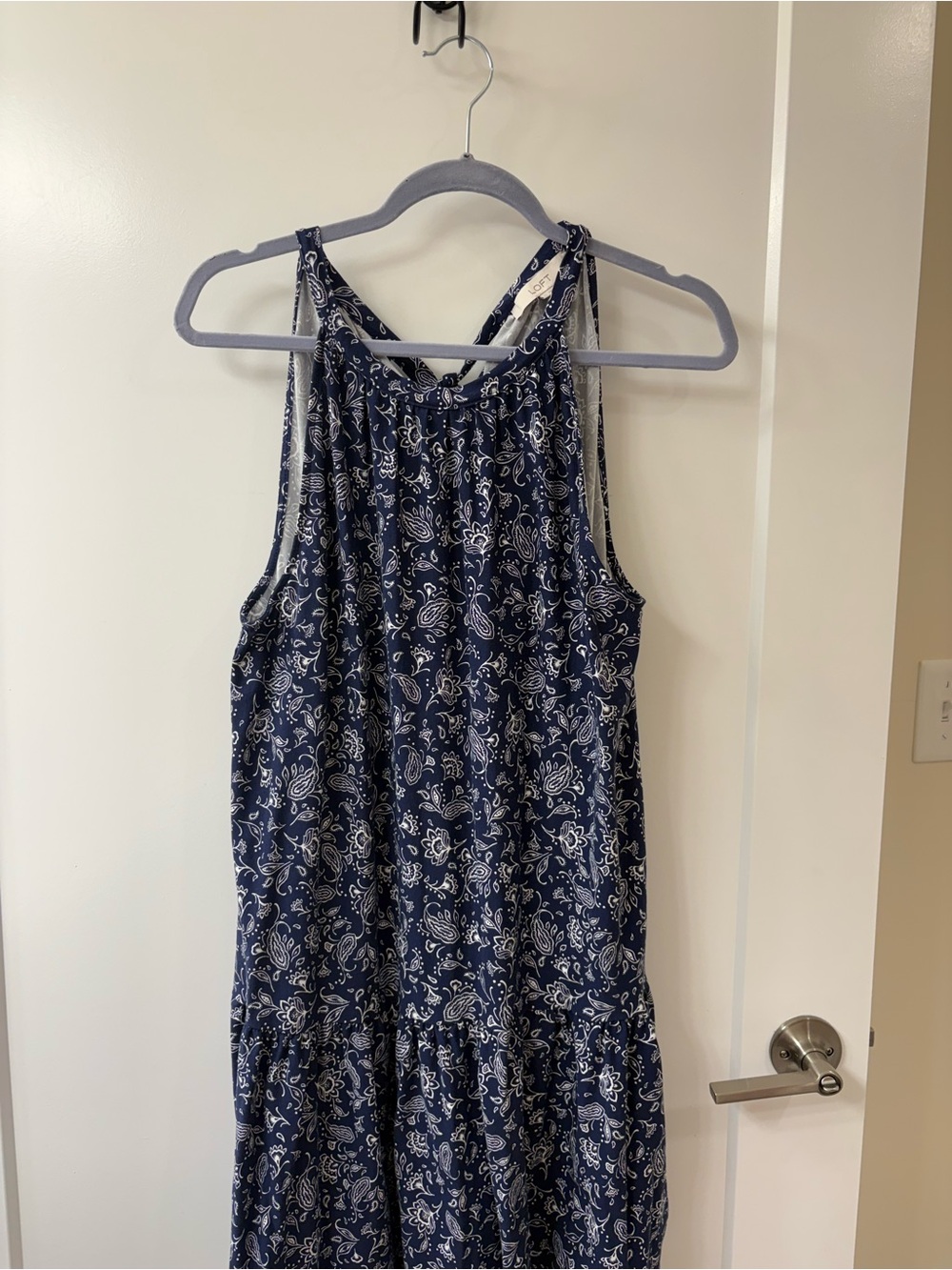 NWOT LOFT Blue & White Paisley Printed Sleeveless Dress SZ L